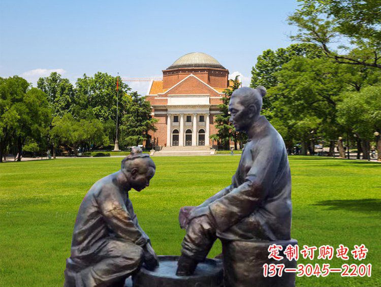 百善孝為先洗腳公園人物玻璃鋼仿銅雕塑