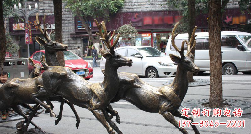 奔跑/梅花鹿/街邊/景觀/銅雕-奔跑的梅花鹿街邊景觀銅雕