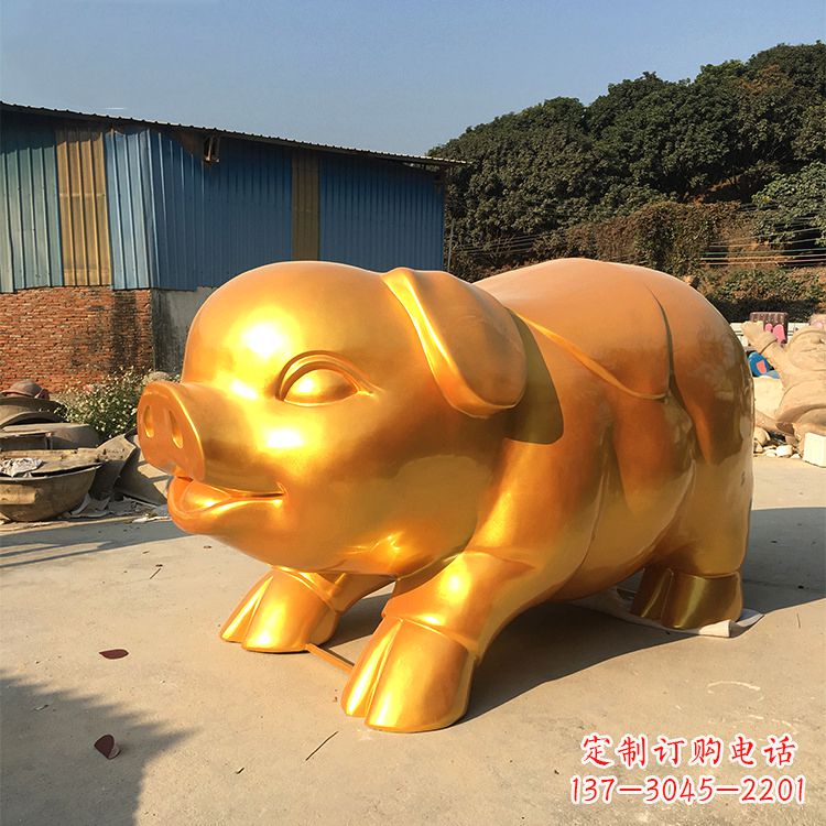 玻璃鋼大型漆金豬仔雕塑-大型商場美陳動物雕塑