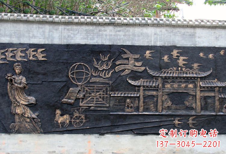 玻璃鋼仿銅“漢牡丹圖”浮雕墻壁畫(huà)