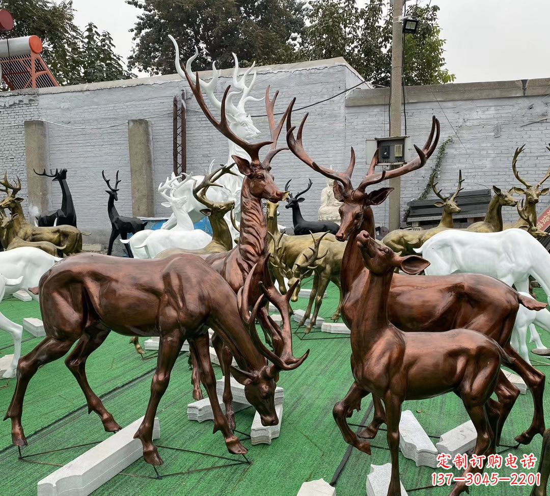 玻璃鋼仿銅群鹿雕塑公園仿真動物雕塑 (9)