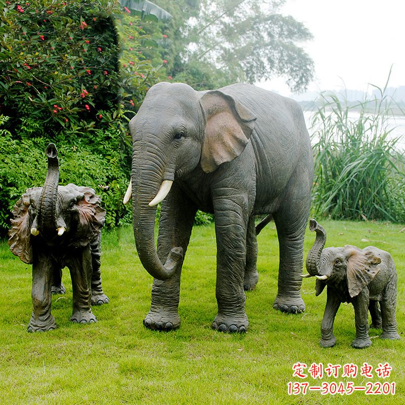 玻璃鋼仿真大象雕塑，公園動物園草坪動物擺件