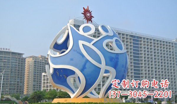 不銹鋼城市剪影人物鏤空球雕塑