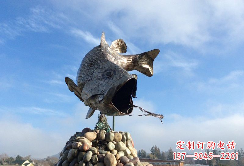 不銹鋼公園動(dòng)物鯉魚和青蛙雕塑