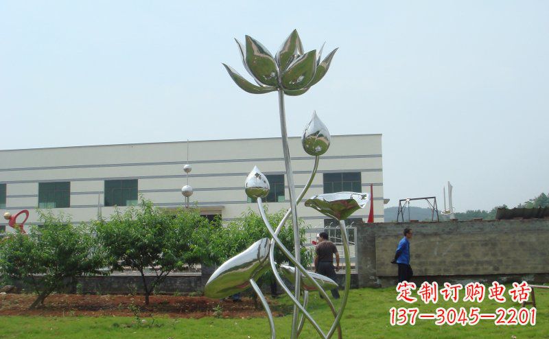 不銹鋼公園荷花雕塑 (2)