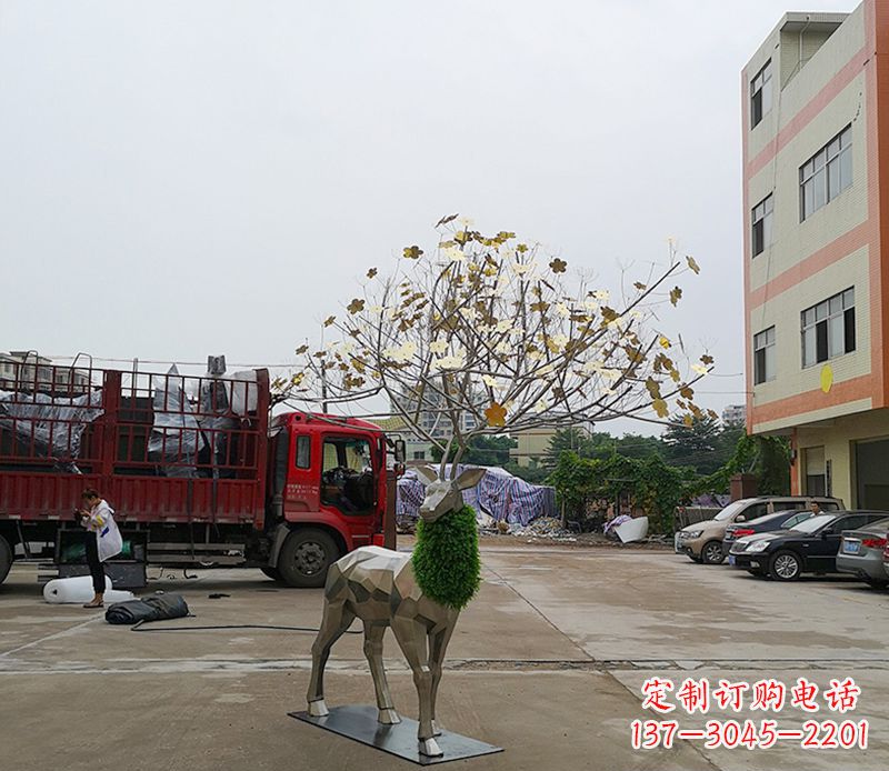 不銹鋼公園梅花鹿雕塑 (2)