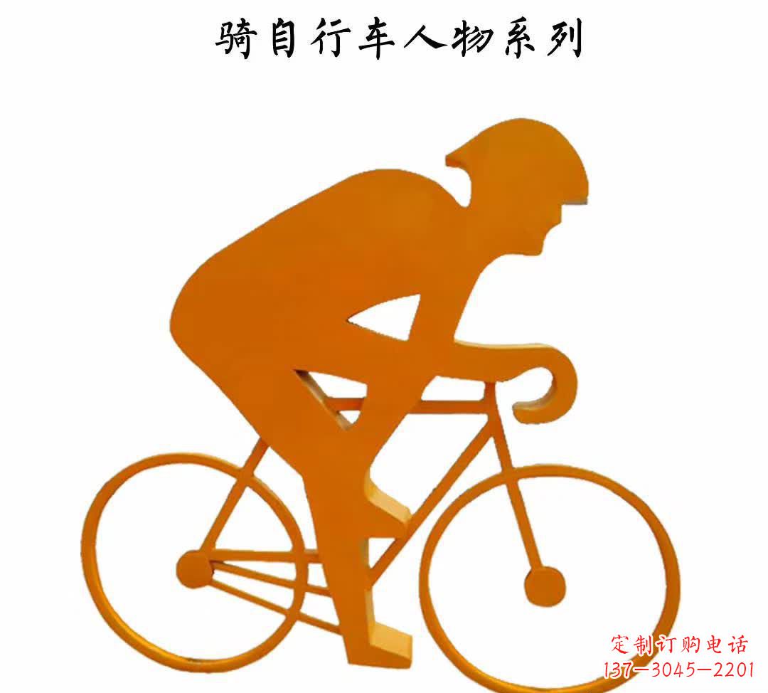 不銹鋼公園騎自行車人物雕塑 