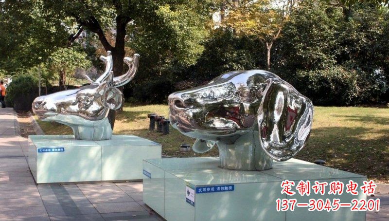 不銹鋼公園十二生肖動(dòng)物頭像雕塑