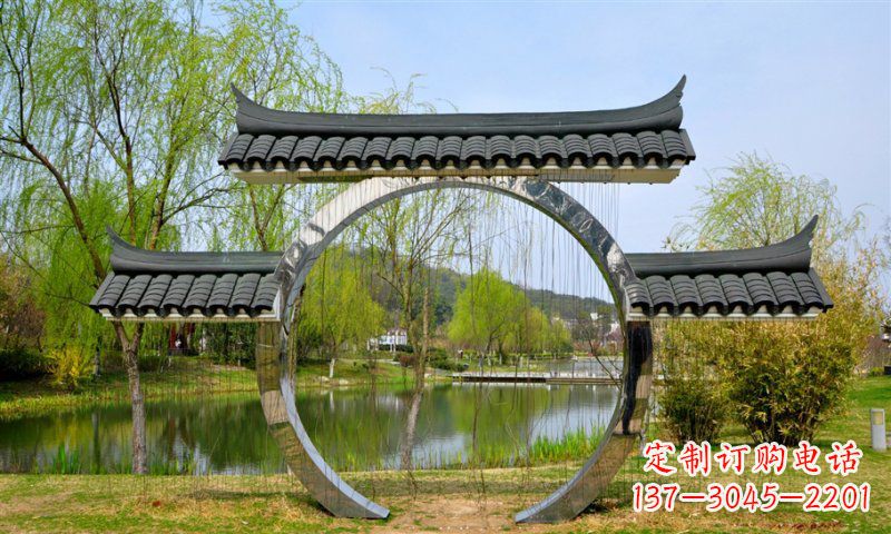 不銹鋼公園月亮門(mén)雕塑：傳承中華文化