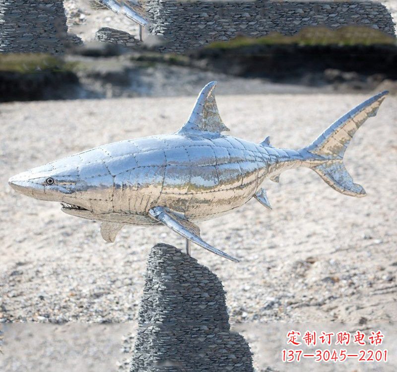 不銹鋼海洋公園鯊魚動物雕塑