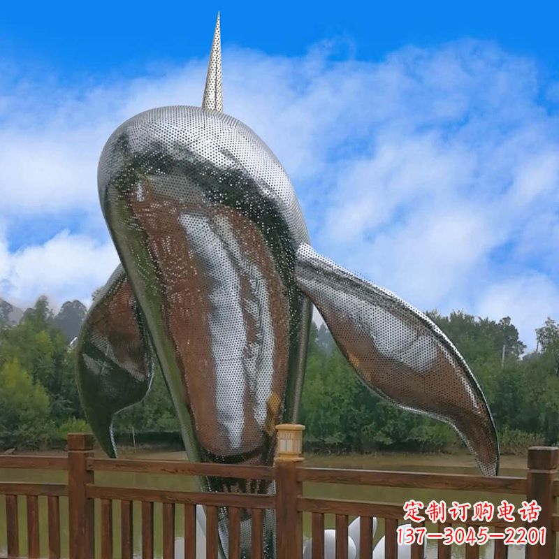 不銹鋼鯨魚雕塑，大型海邊公園水景動物景觀雕塑