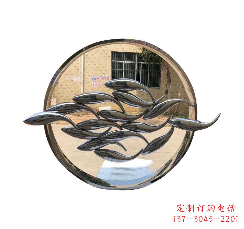 不銹鋼小區(qū)抽象魚和圓環(huán)雕塑