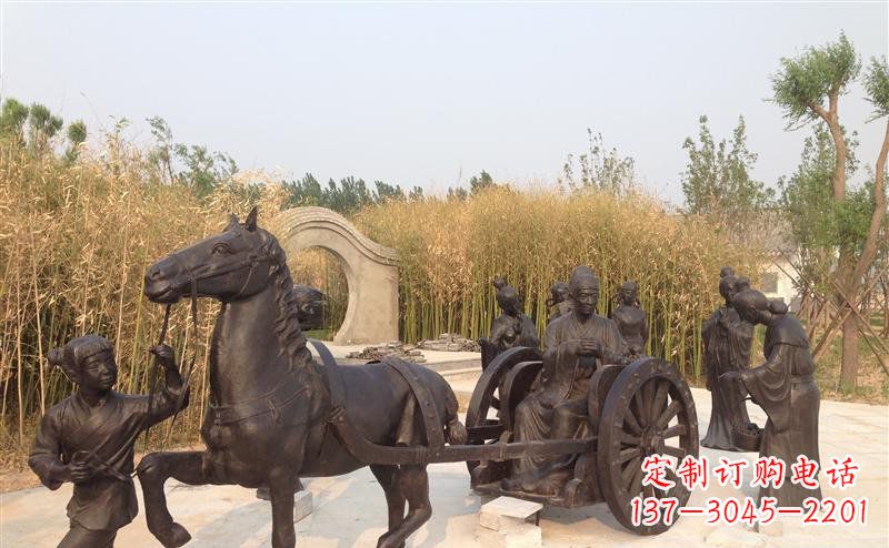 城市公園坐馬車景觀銅雕