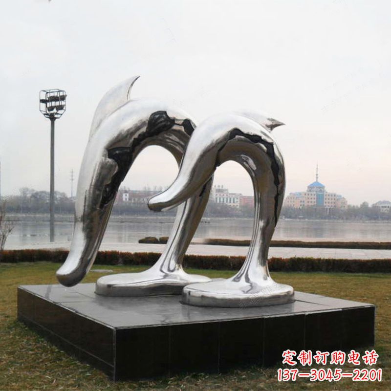 抽象海豚不-銹-鋼-雕-塑--公園創(chuàng)意動物景觀雕塑