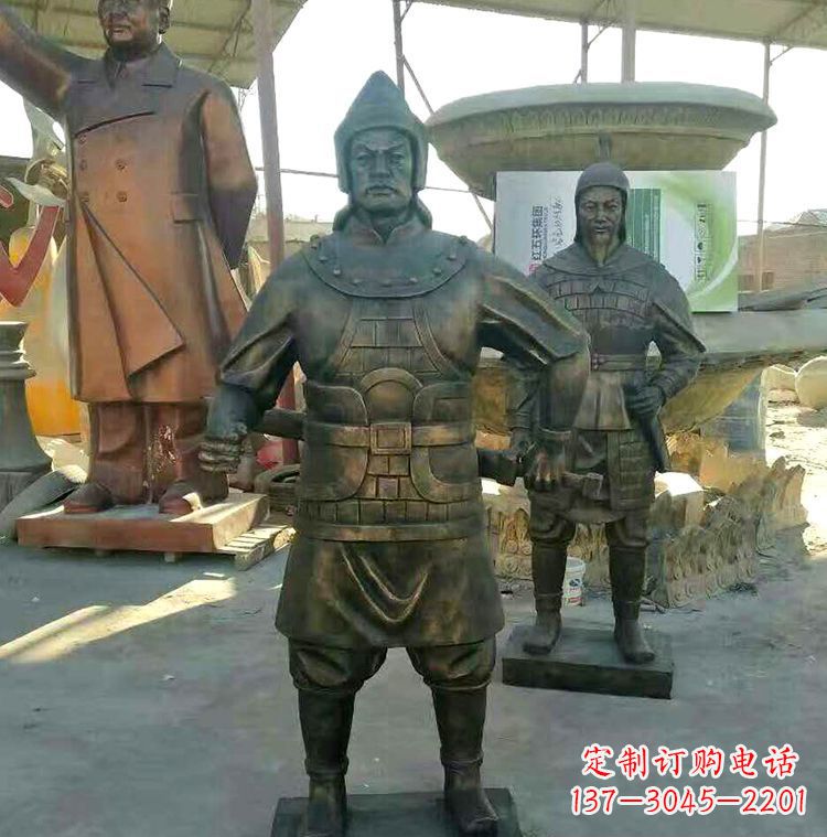 穿鎧甲的古代士兵銅雕