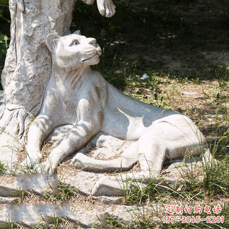 大理石金錢豹雕塑-公園草坪情景動物雕塑