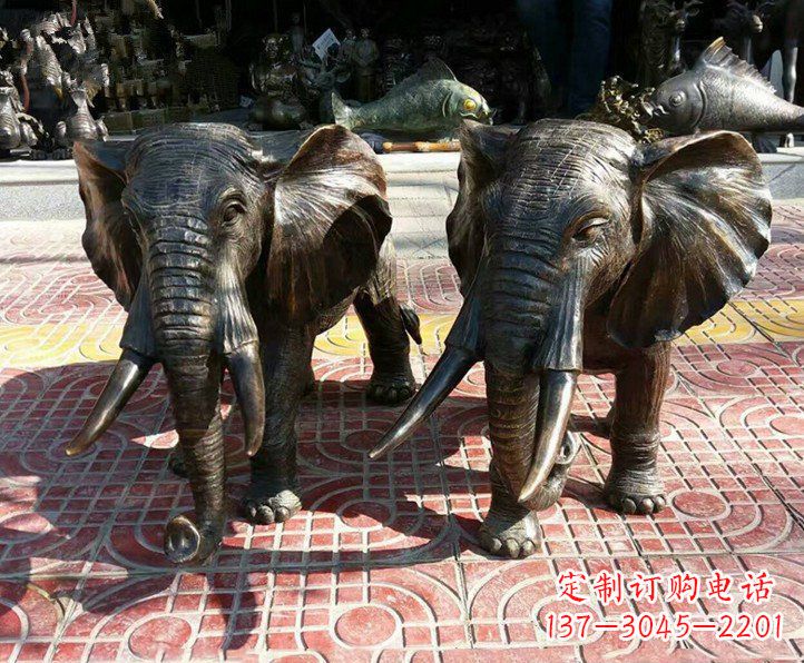 動物大象銅雕公園擺件