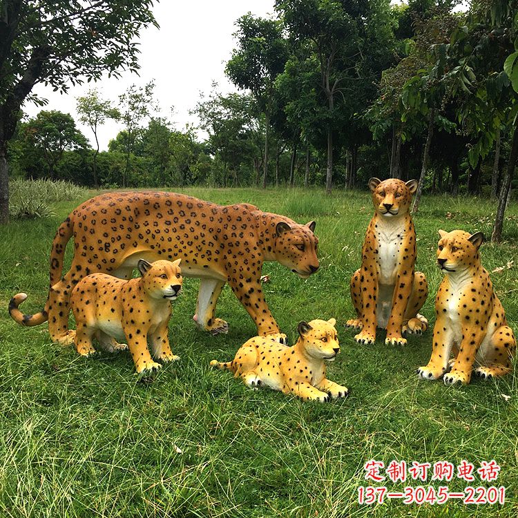 仿真金錢豹玻璃鋼豹子雕塑-玻璃鋼仿真動物草坪動物雕塑