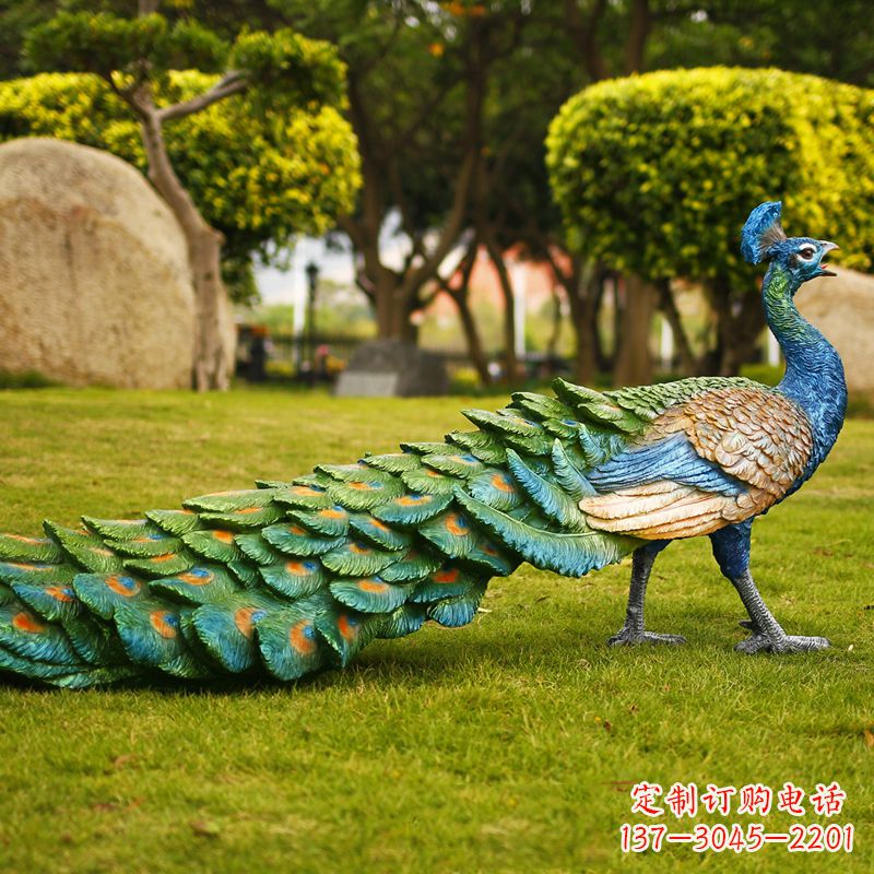 仿真孔雀雕塑-動物園植物園草坪仿真動物擺件