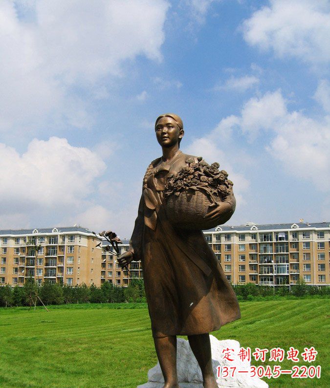 公園/花籃/少數(shù)民族/女孩/人物/銅雕-公園抱著花籃的少數(shù)民族女孩人物銅雕