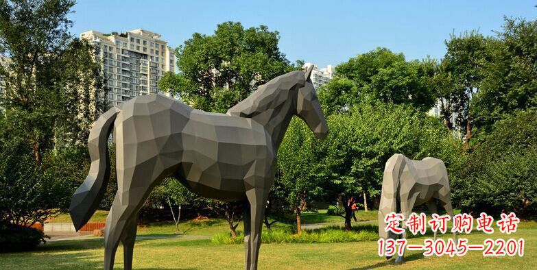 公園不銹鋼抽象馬動物雕塑 (3)