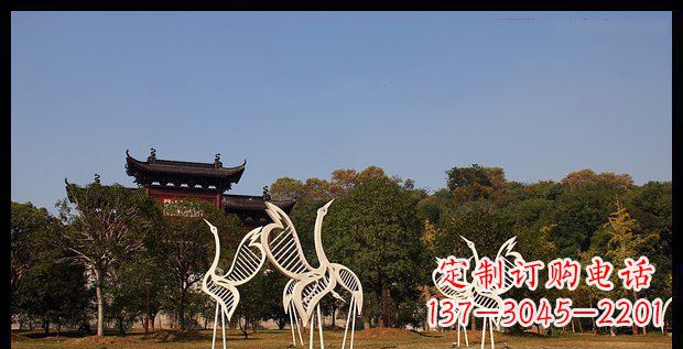 公園不銹鋼抽象仙鶴動物雕塑 (2)