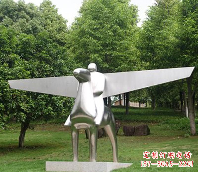 公園不銹鋼飛馬人物抽象雕塑