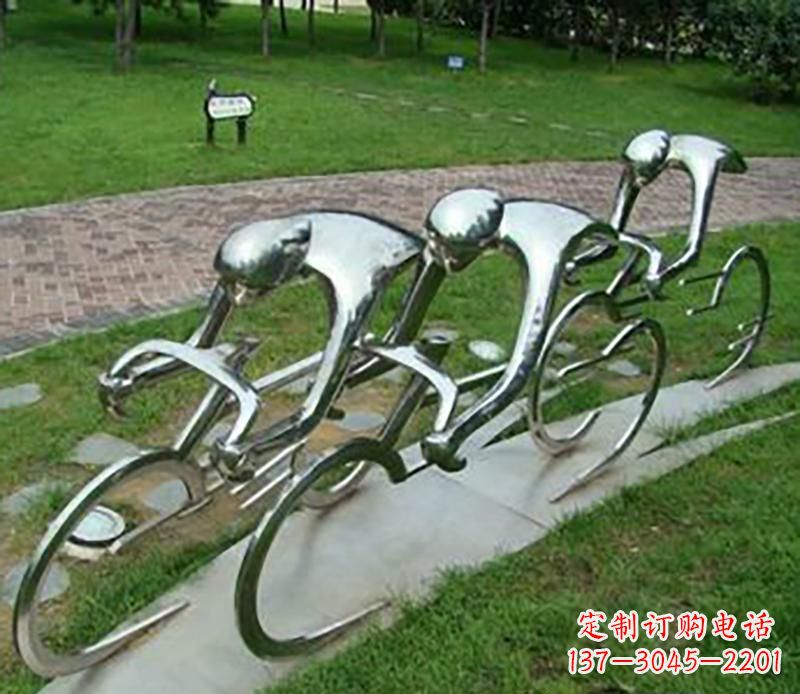 公園不銹鋼騎自行車抽象雕塑