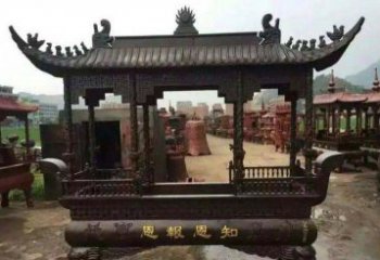 精美方形寺廟銅香爐雕塑