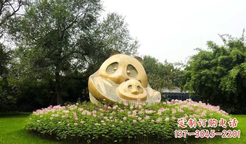 公園抽象母子熊貓動(dòng)物銅雕