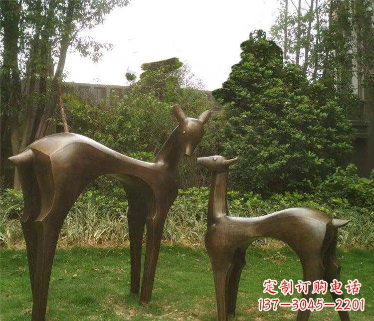 公園抽象母子鹿動物銅雕