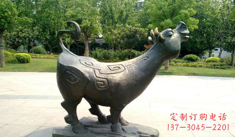 公園抽象牛動物銅雕 (3)
