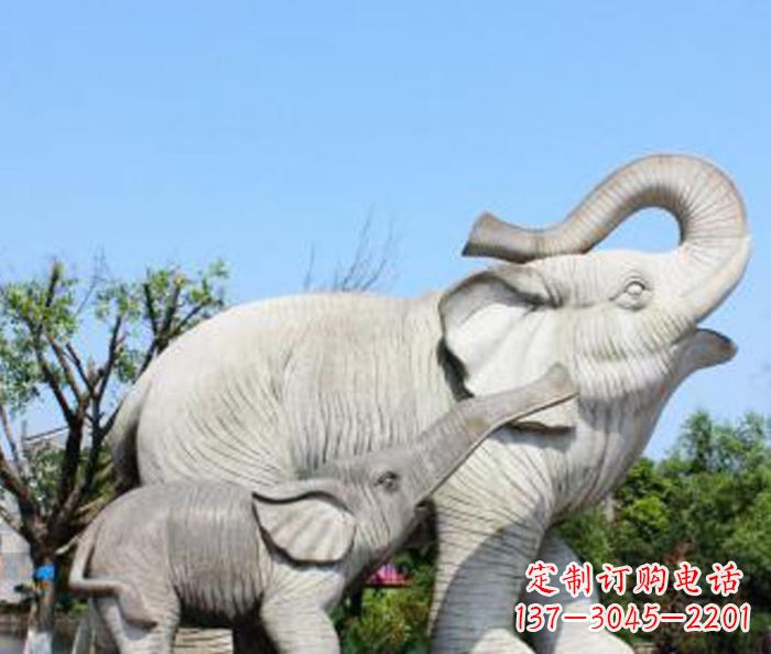 公園動物大理石母子象石雕