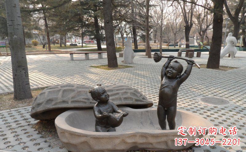 公園花生殼里面的娃娃景觀銅雕