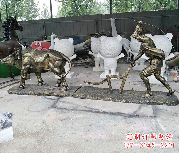 公園景觀耕犁銅雕