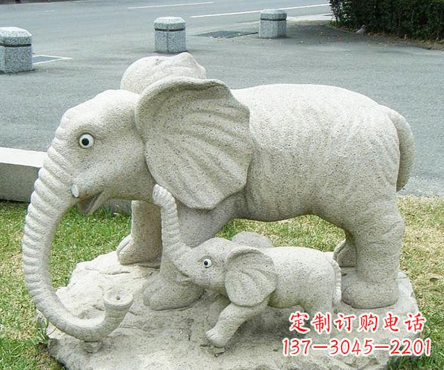 公園景觀母子象石雕