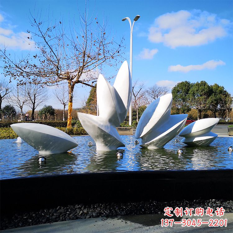 公園景區(qū)抽象不銹鋼樹葉水景噴泉景觀雕塑