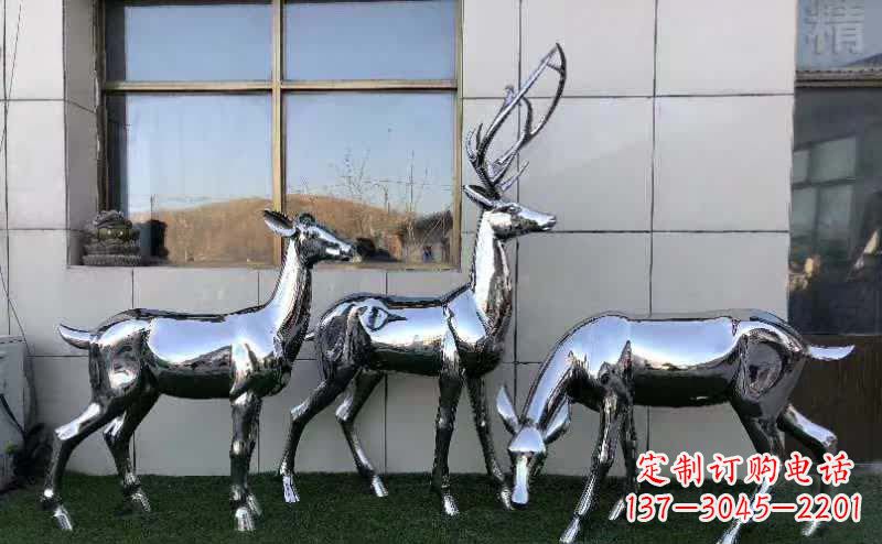 公園鏡面不銹鋼動(dòng)物鹿雕塑