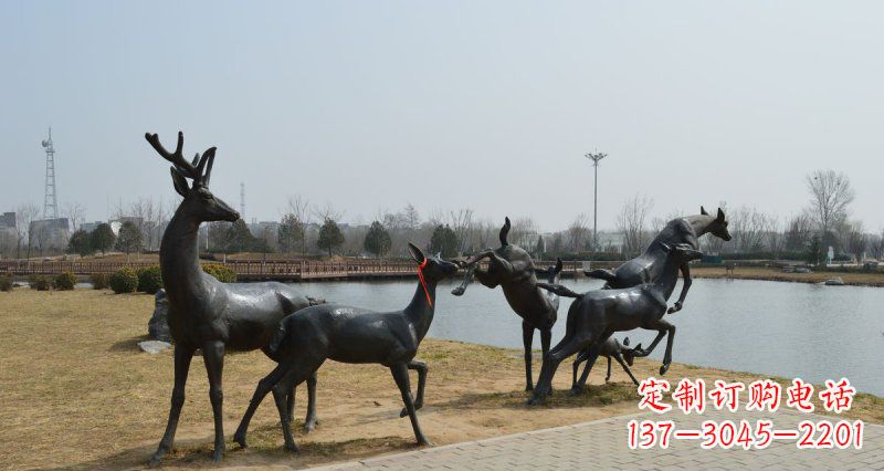 公園鹿動(dòng)物銅雕 (3)