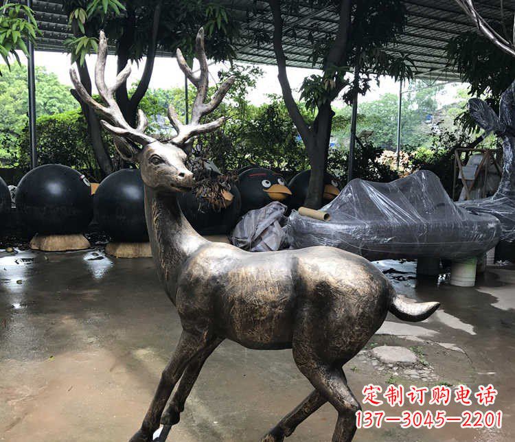 公園梅花鹿動物銅雕 (3)