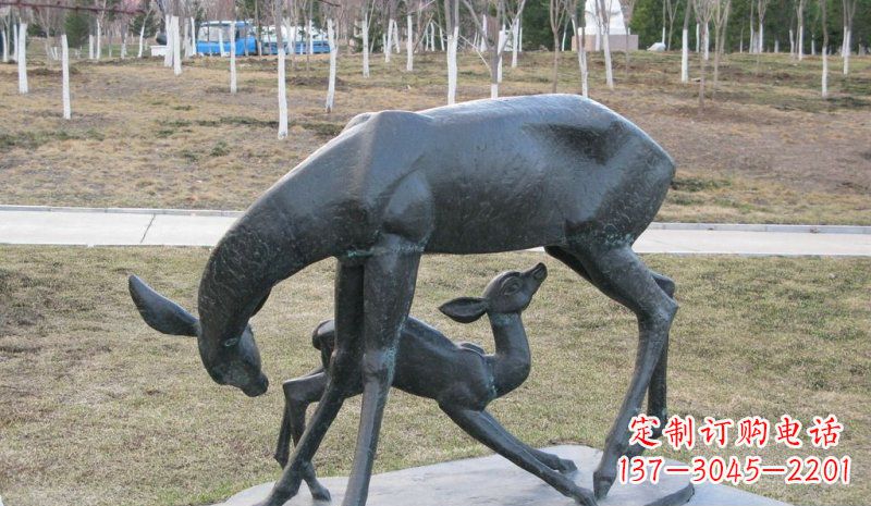 公園母子鹿動(dòng)物銅雕