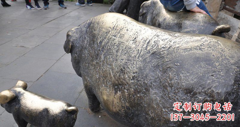 公園母子豬動物銅雕