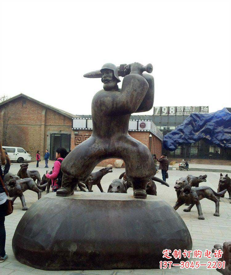 公園拿劍的抽象武士人物銅雕