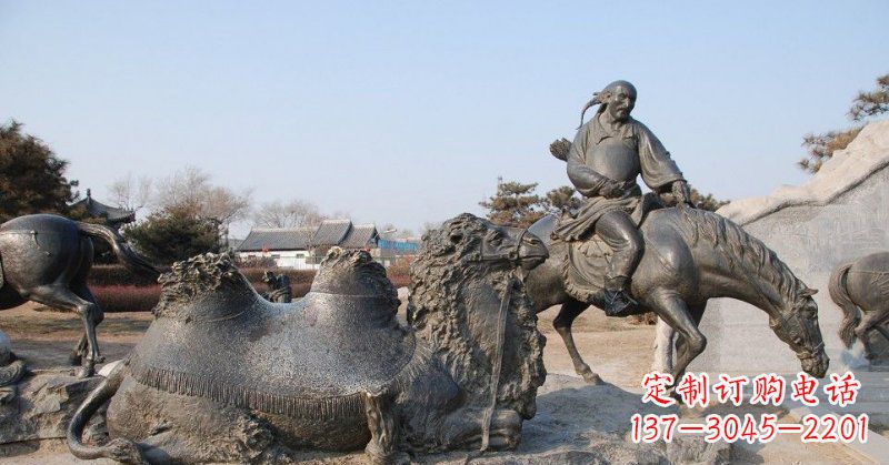 公園騎馬的古代少數(shù)民族人物小品銅雕