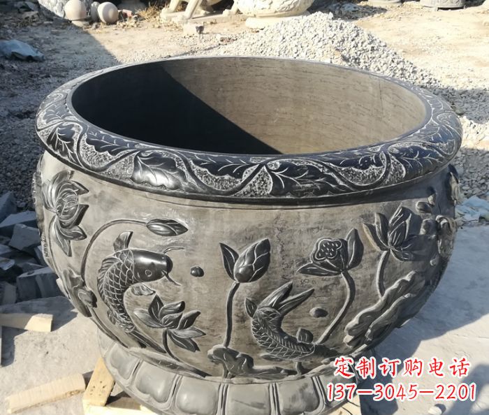 青石仿古雕塑荷花水缸