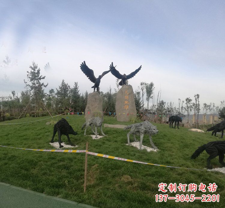 公園銅雕豺狼老鷹動(dòng)物雕塑