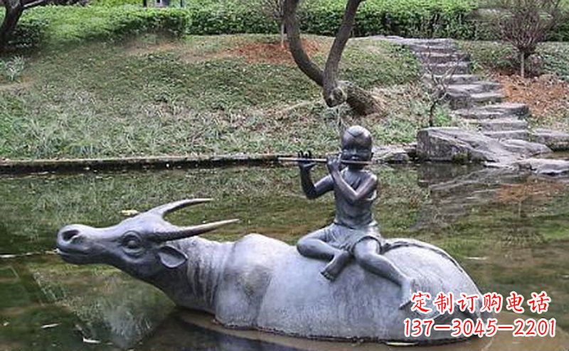 公園銅雕牧童騎黃牛動(dòng)物雕塑