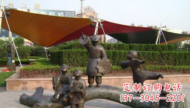 公園小孩放風箏景觀銅雕