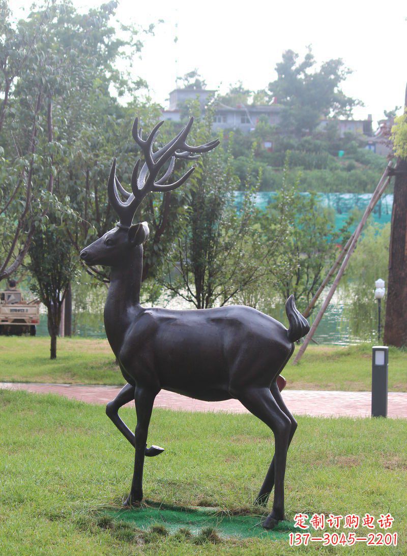 公園小鹿動物銅雕_2