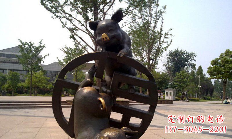 公園小豬動物銅雕 (2)